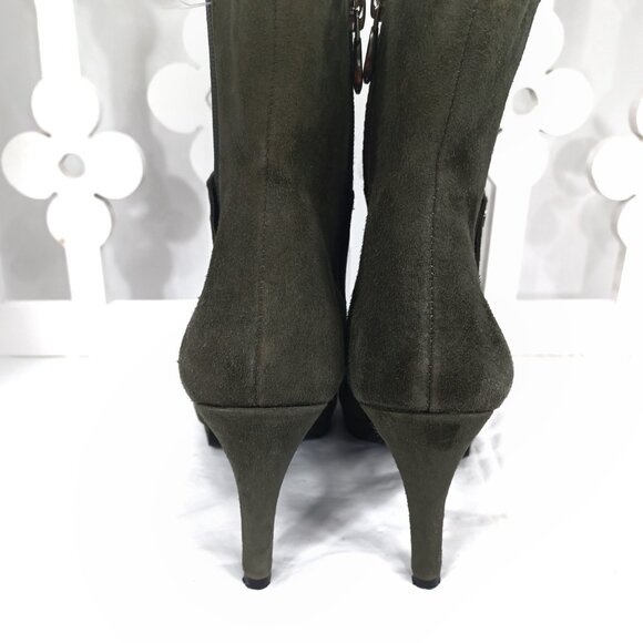 TAHARI GAVIN Leather Suede Ankle Heel Boots 7 1/2 M - Picture 3 of 5